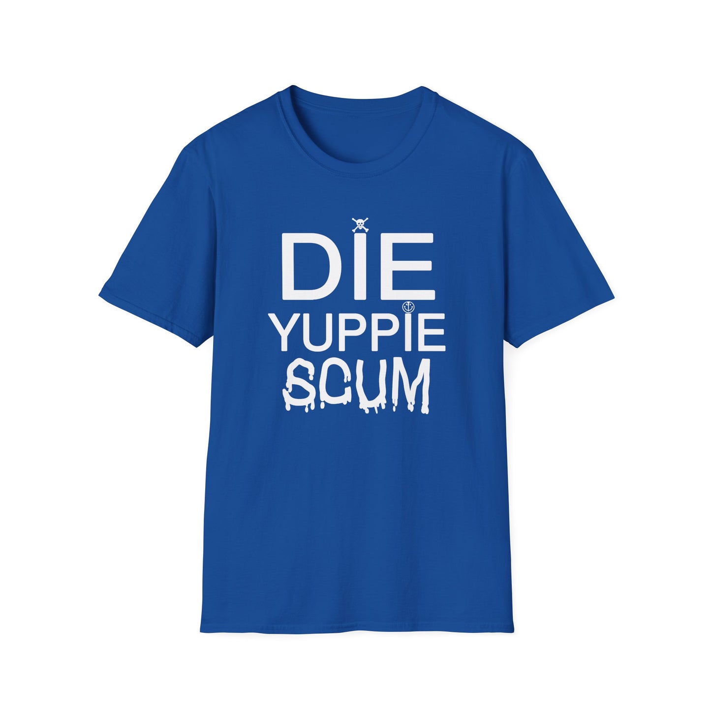 1980s new york inspired anti gentrification message die yuppie scum! tshirt