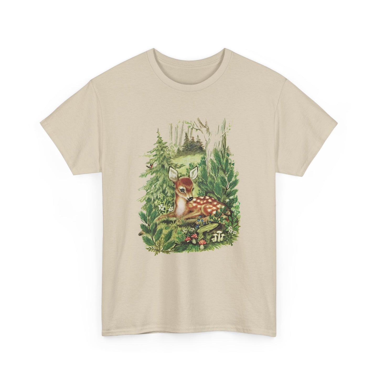 1947 cute deer in the forest illustration by adele werber for the book animal babies reproduction tshirt
