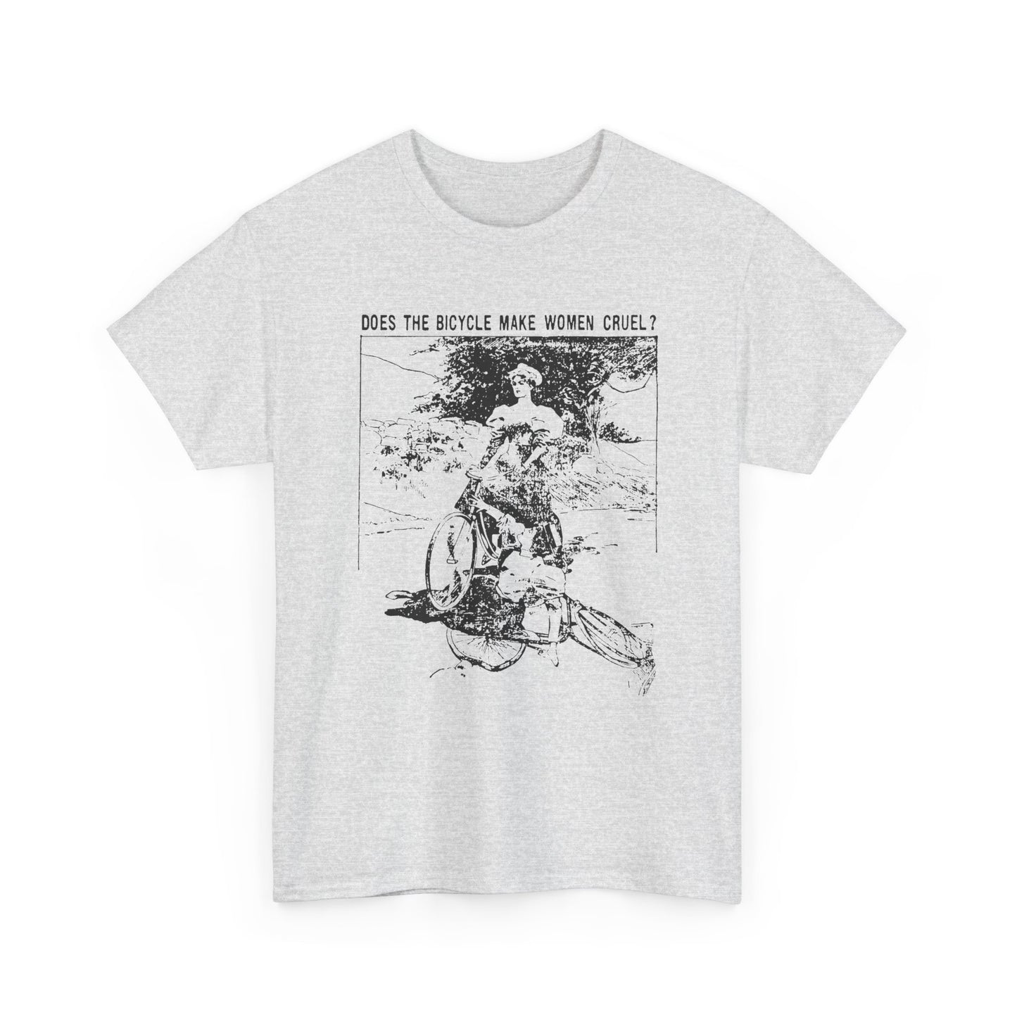 1897 cartoon does the bicycle make women cruel? reproduction tshirt