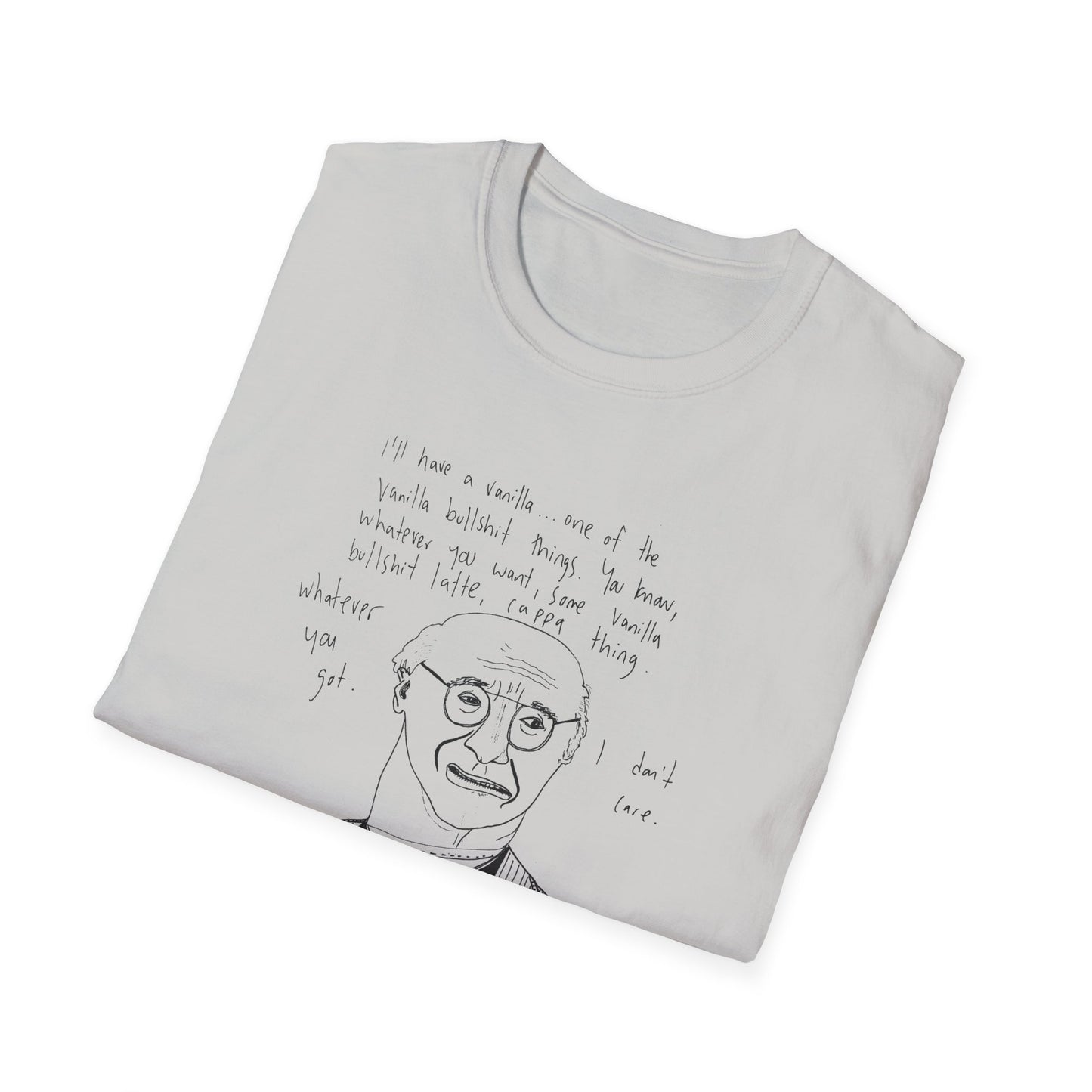 original drawing larry david ordering a vanilla latte bullshit thing on a tshirt