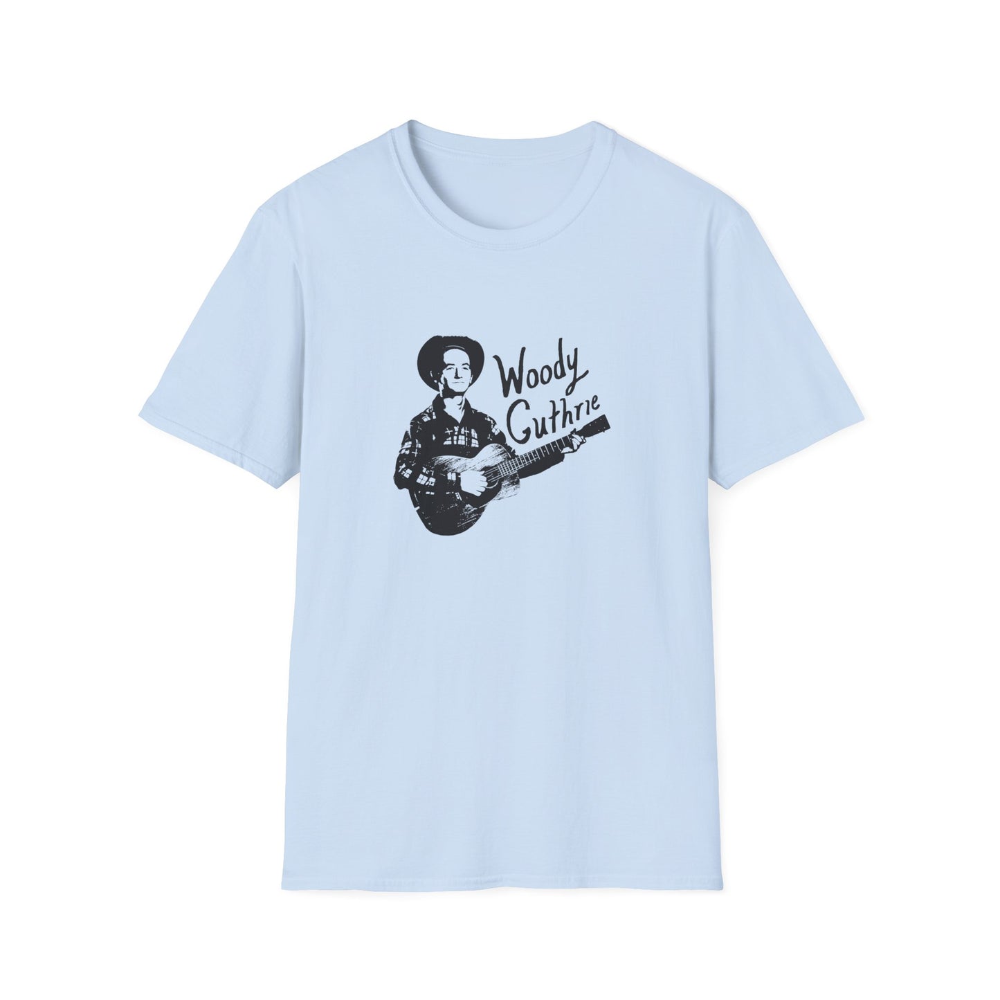 woody guthrie playing his guitar fan art tshirt