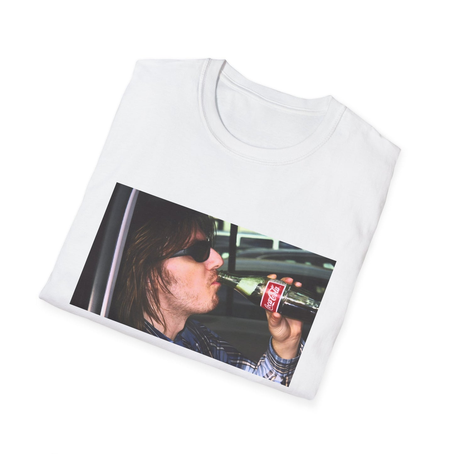 mitch hedberg drinking a soda photo tshirt, unisex softstyle