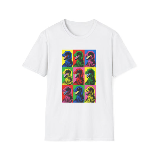stanley desantis dinosaur pop art as worn by steven spielberg on jurassic park 1993 movie set tshirt