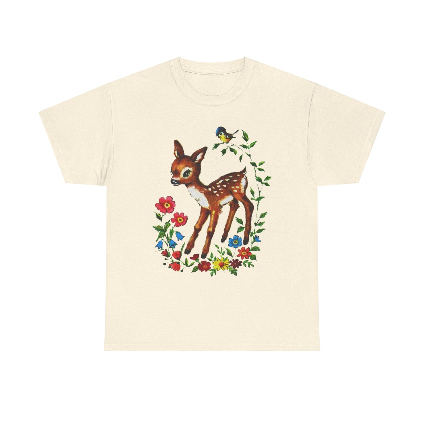 1960s cute baby deer postcard reproduction tshirt