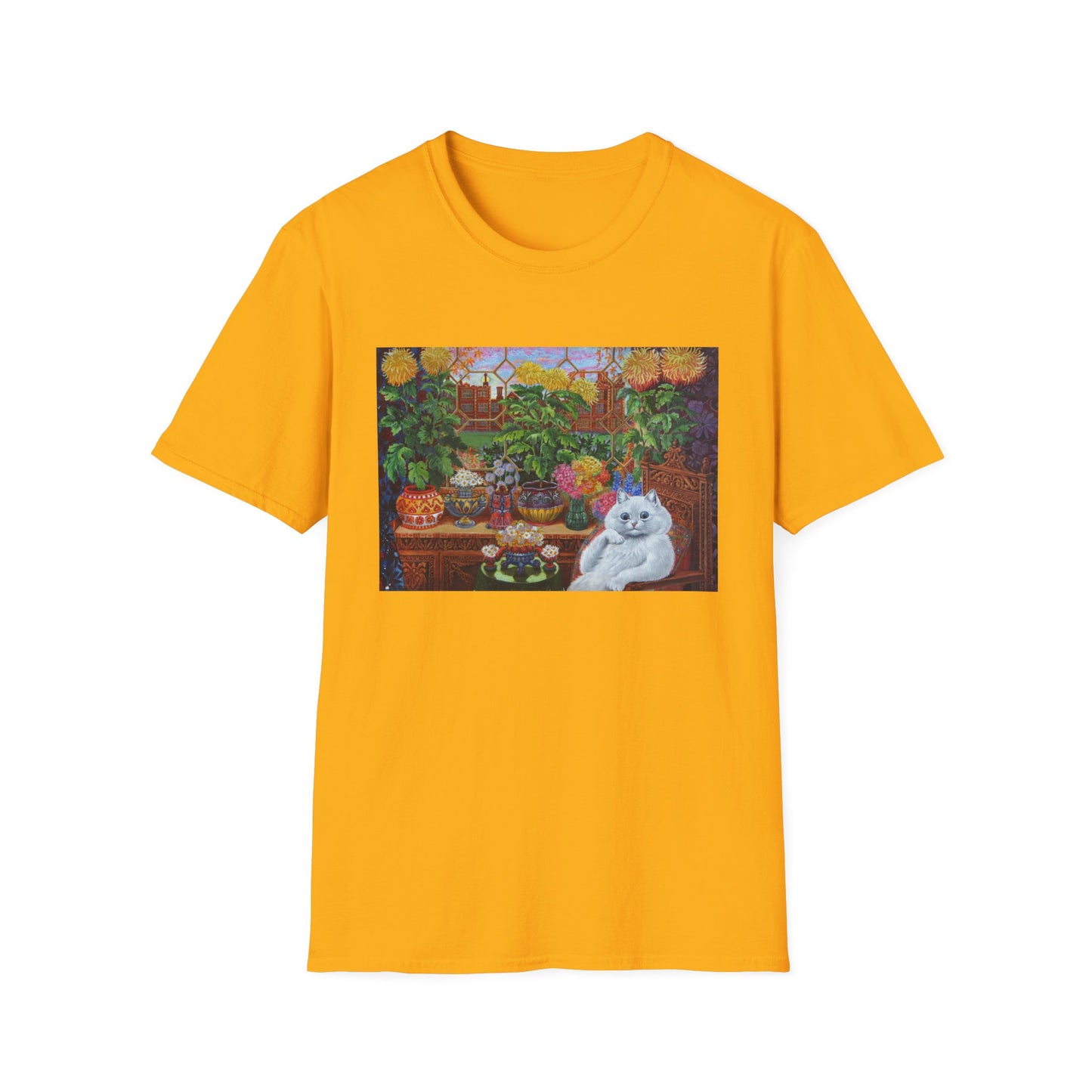 louis wain thinking cat with flowers tshirt