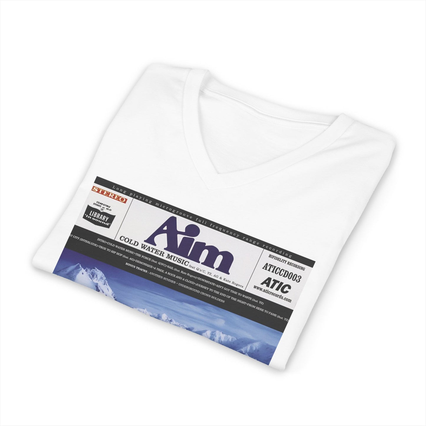 custom v-neck aim 1999 cold water music album tshirt