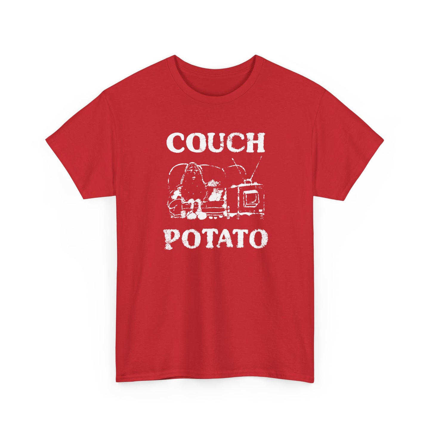 vintage couch potato reproduction in white graphic tshirt
