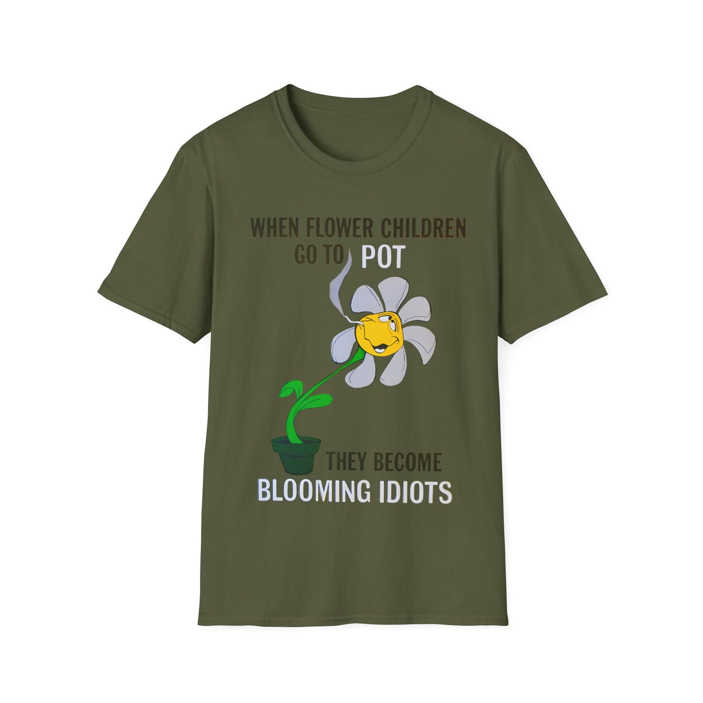 1960s/70s anti-drug poster tshirt "when flower children go to pot, they become blooming idiots?" by smartset smarteen s.o.s tshirt