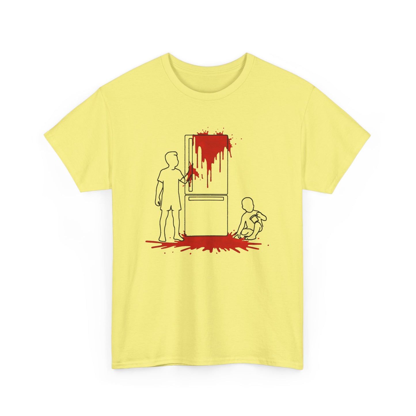weird kitchen scene with ketchup on a fridge tshirt