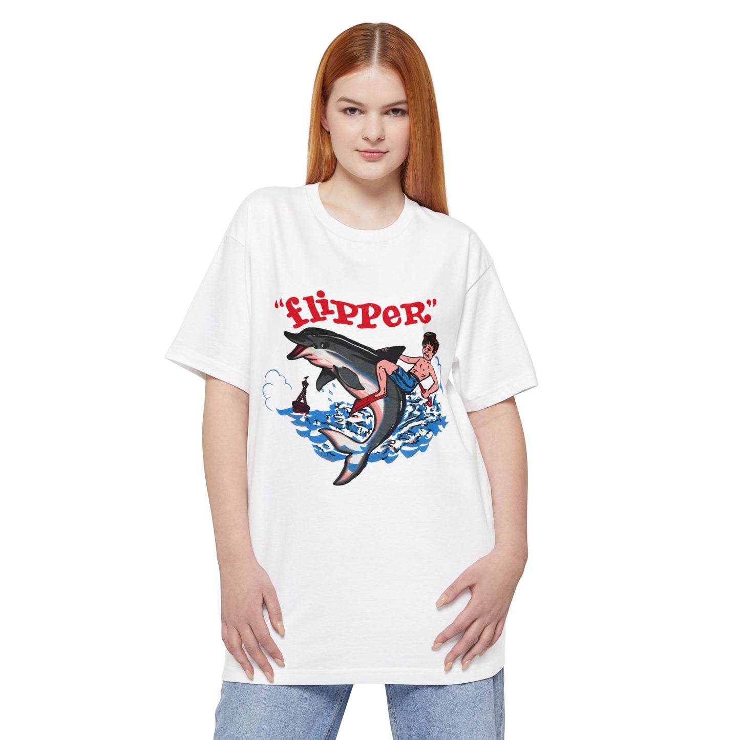 oversized 1960s miami seaquarium flipper the dolphin vintage reproduction unisex tall beefy tshirt