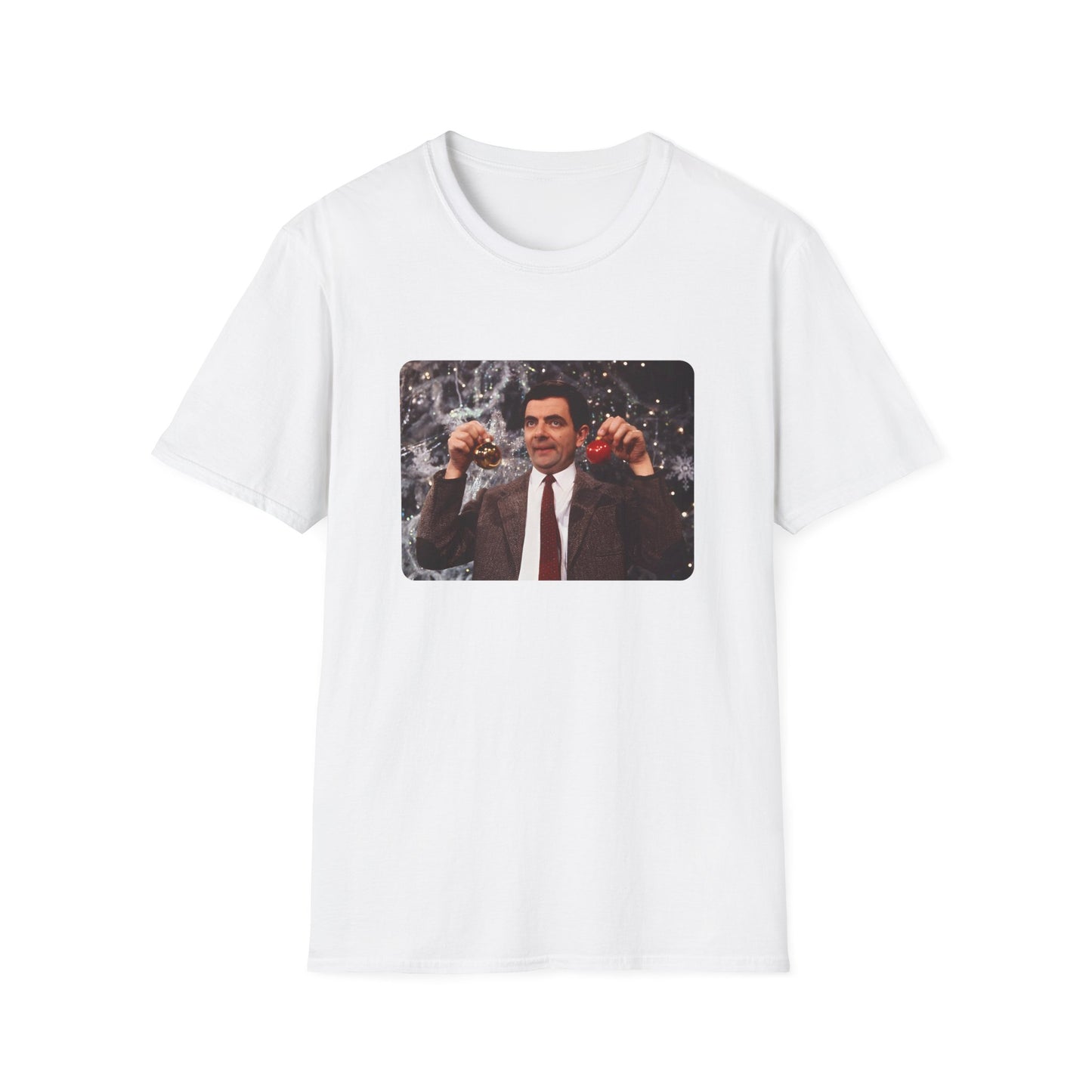 mr bean with christmas ornaments tshirt