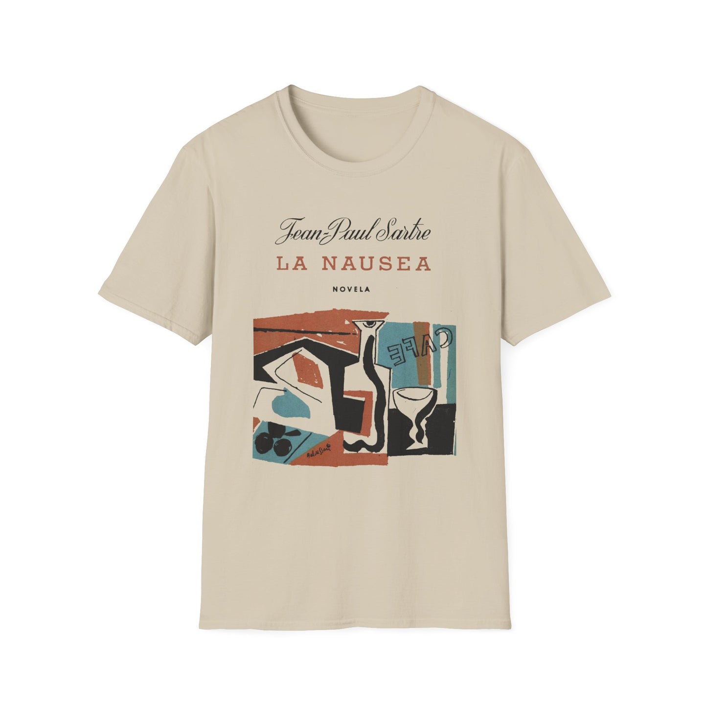 1938 spanish book cover for nausea by jean-paul sartre tshirt