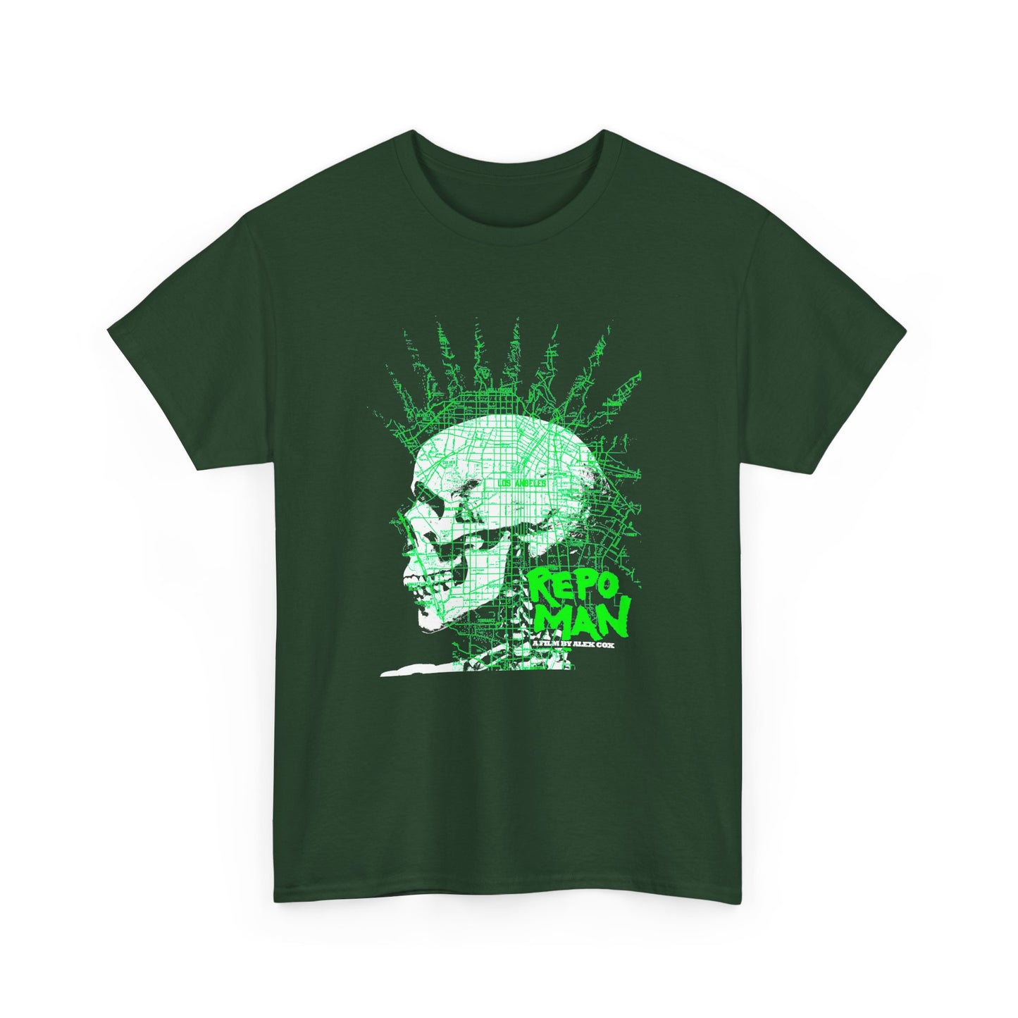 repo man skull punk in green tshirt