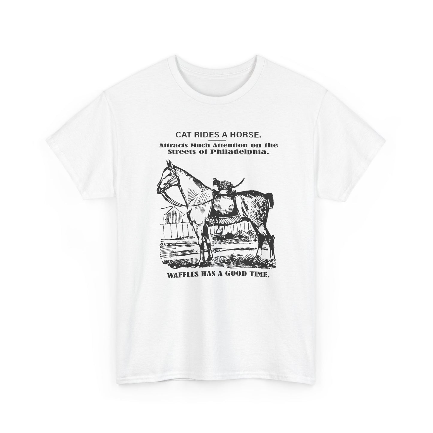 1898 cat named waffles rides horse news article drawing reproduction tshirt