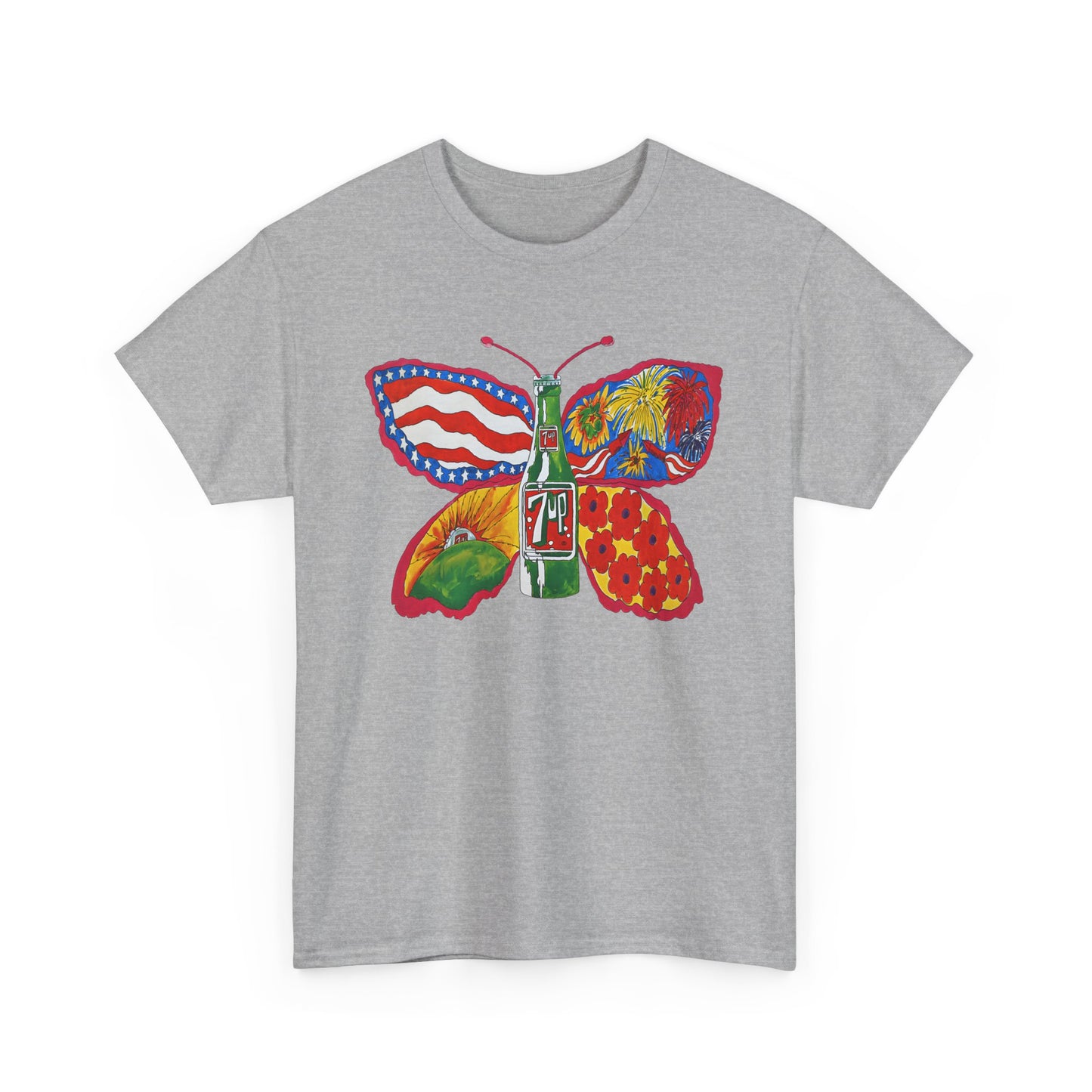 1971 psychedelic ad for 7 up butterfly and bottle reproduction custom edit tshirt