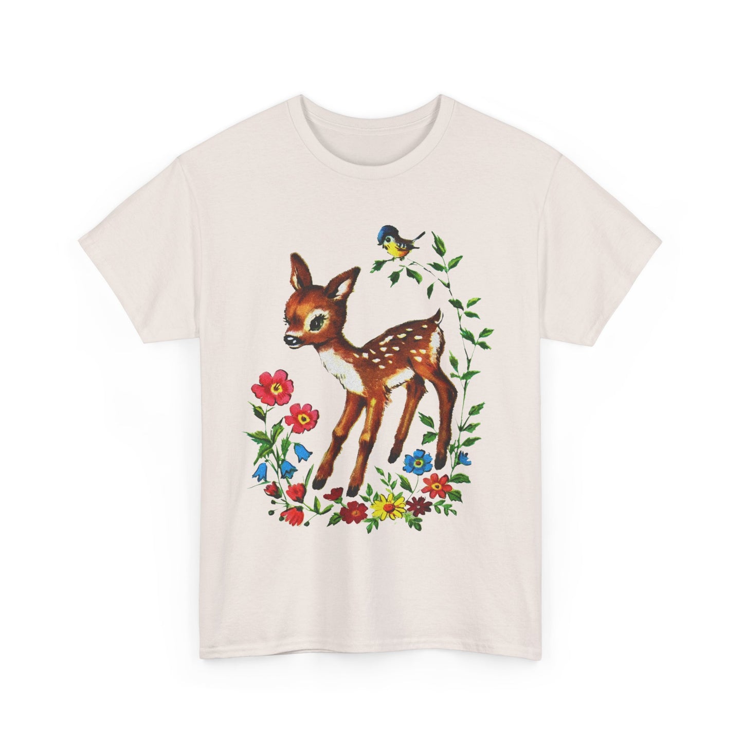 1960s cute baby deer postcard reproduction tshirt