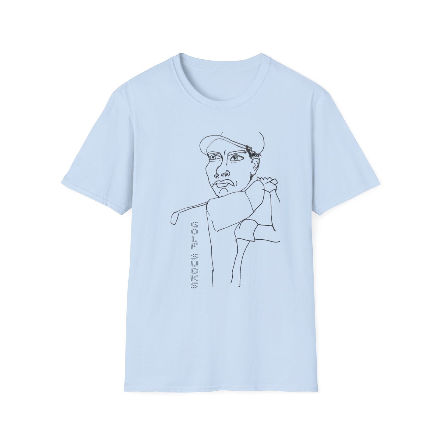 original drawing of a golfing man tshirt reads "golf sucks" maybe it does maybe it doesn't