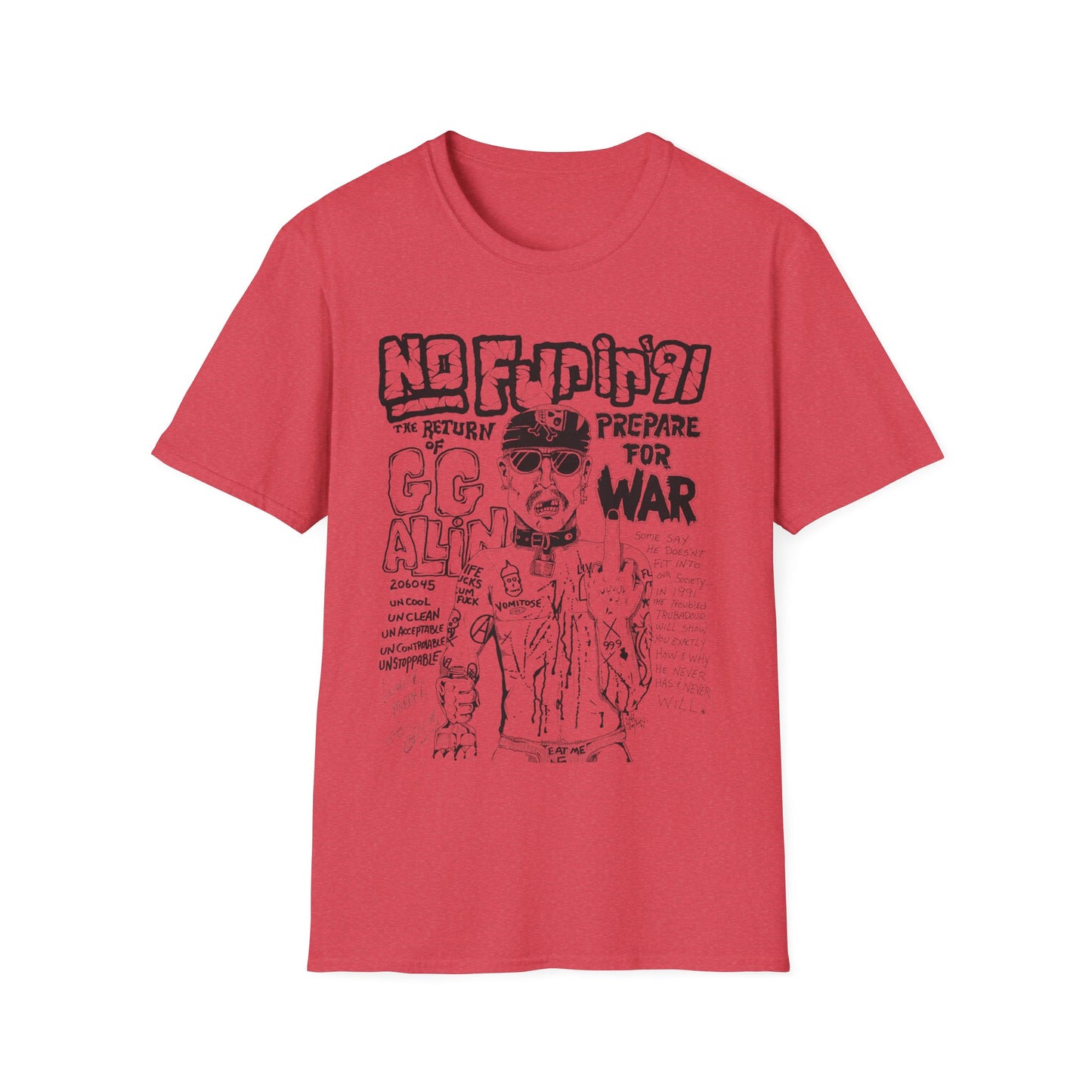 no fun in '91 gg allin show poster tshirt