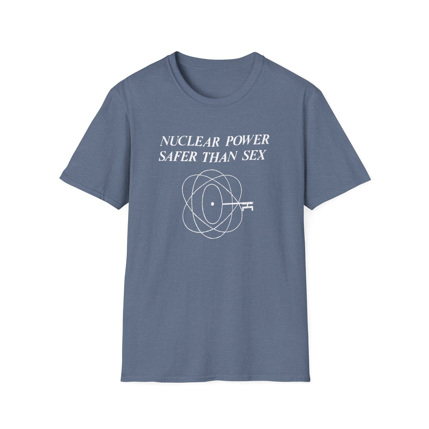 vintage 1970s design "nuclear power safer than sex" tshirt