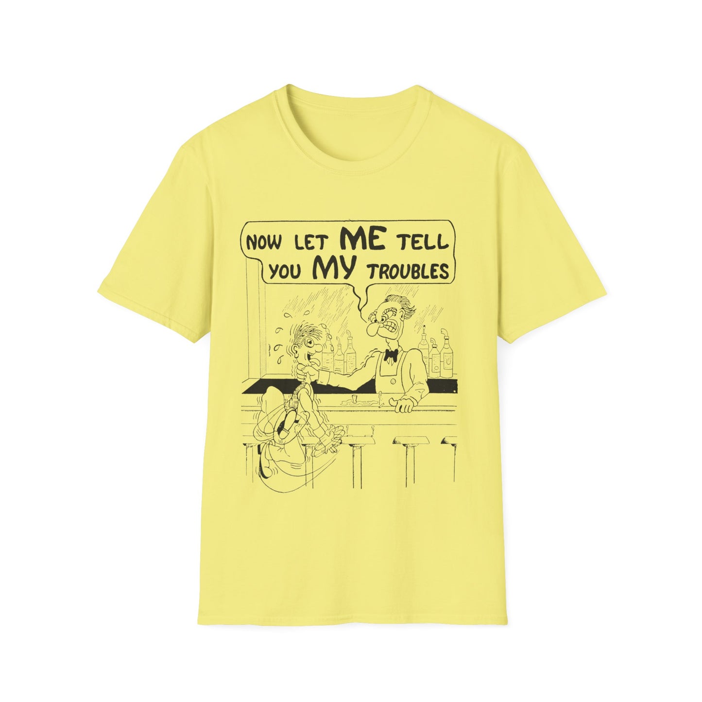 vintage comic "now let me tell you my troubles" bartender tshirt