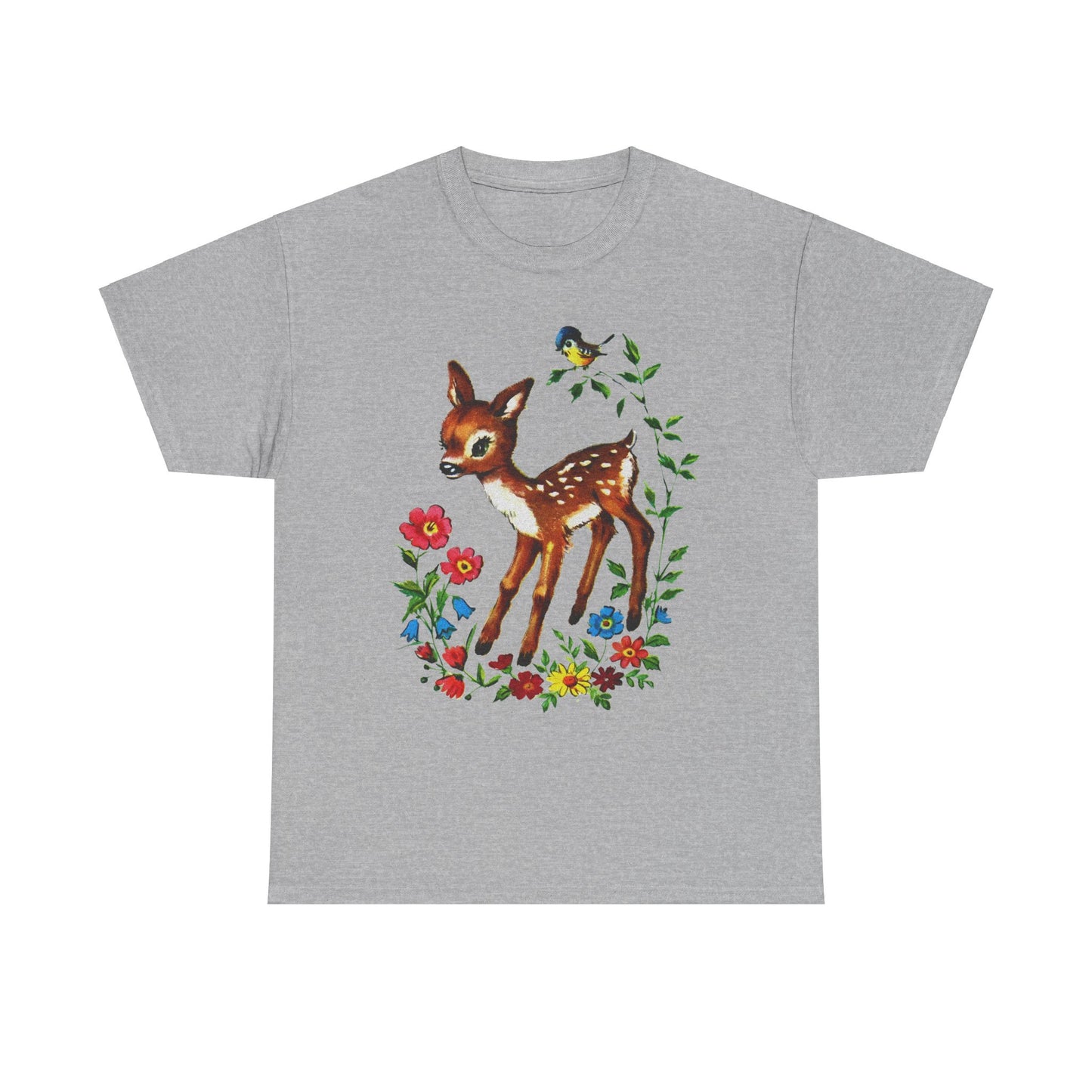 1960s cute baby deer postcard reproduction tshirt