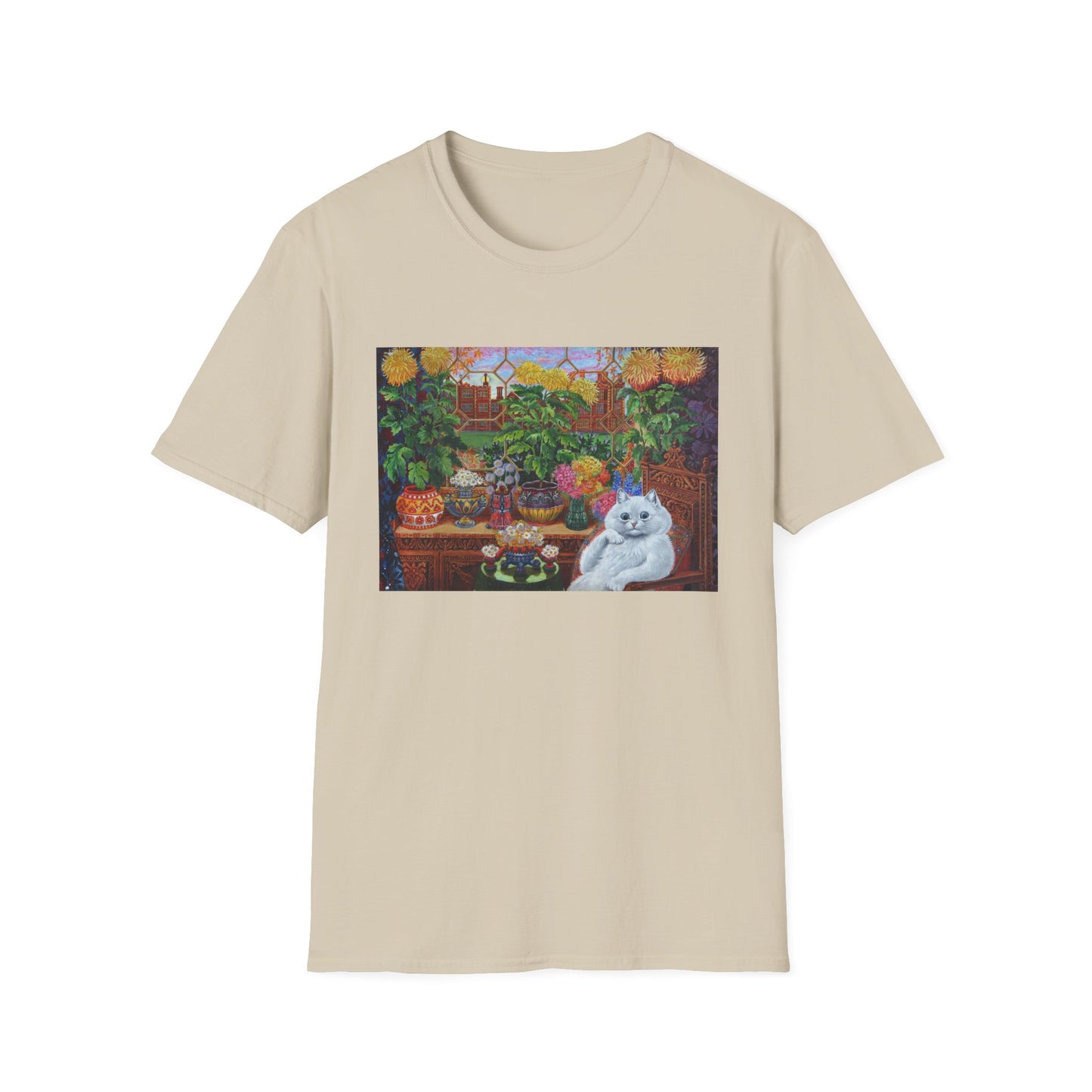 louis wain thinking cat with flowers tshirt