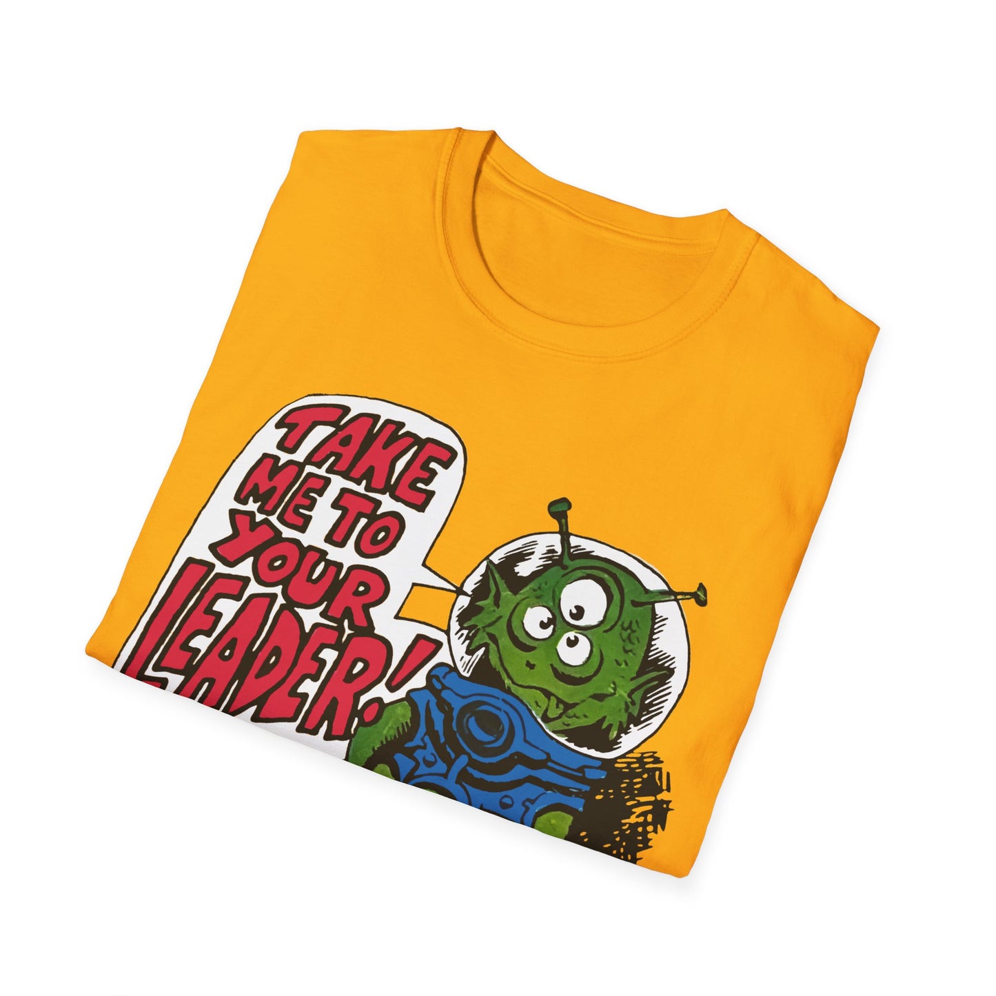 1970s "take me to your leader" alien cartoon character reproduction tshirt