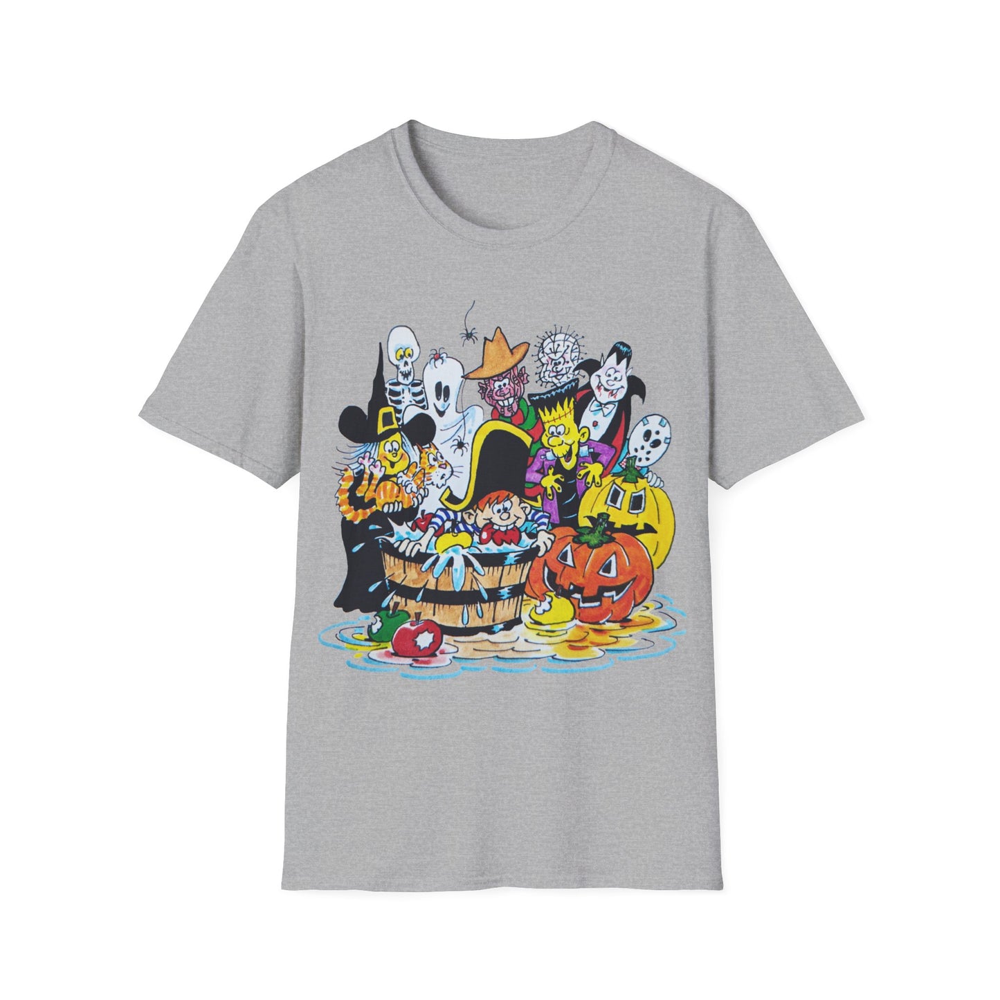 adorable cartoon witches, skeletons, jasons, freddys, and pumpkins halloween tshirt