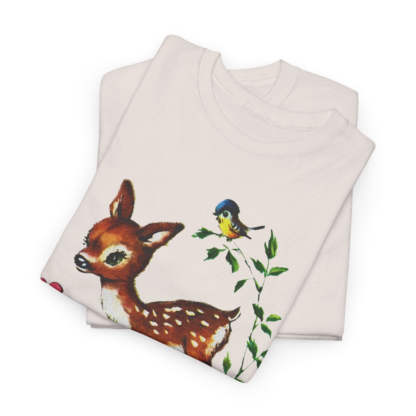 1960s cute baby deer postcard reproduction tshirt