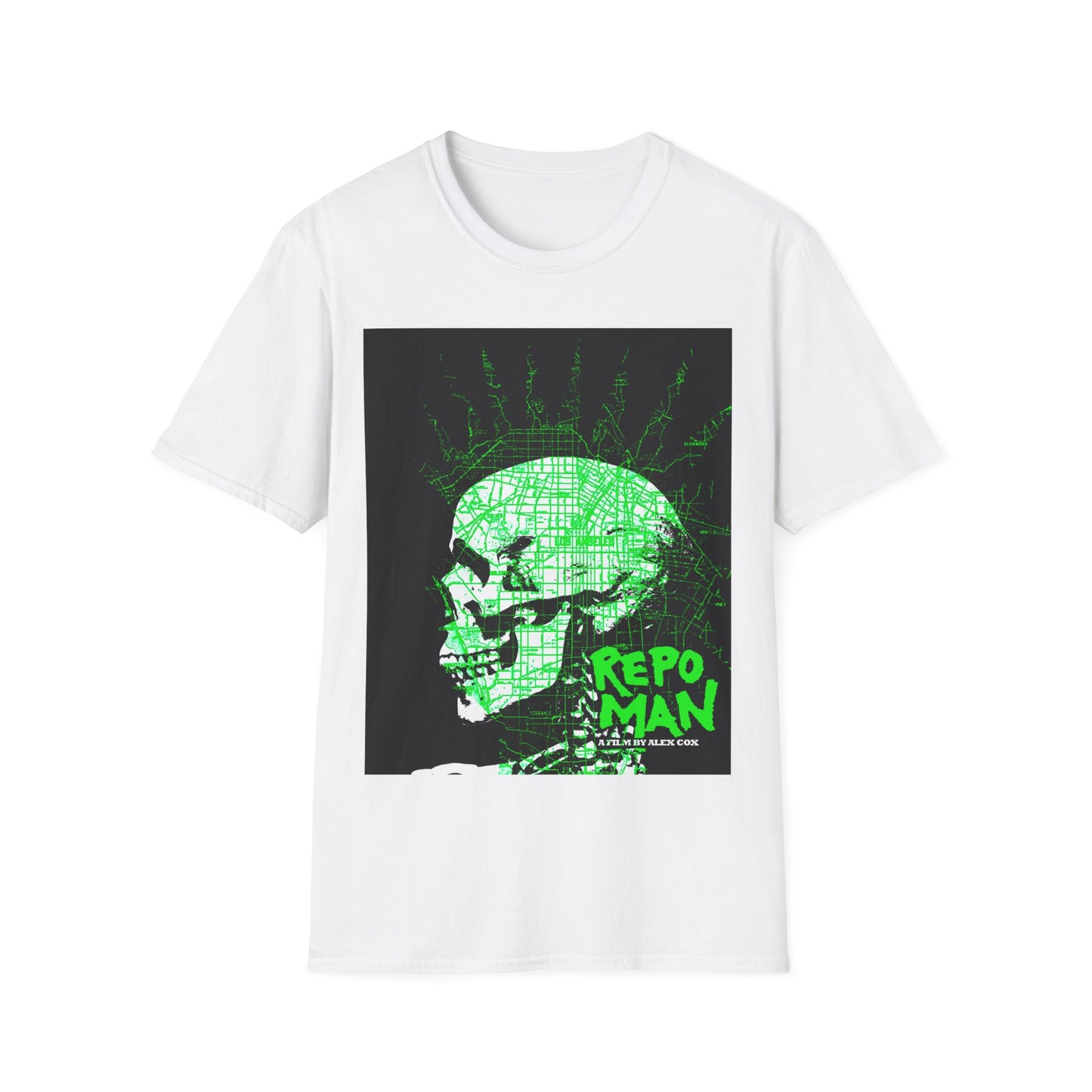 repo man skull punk in green tshirt