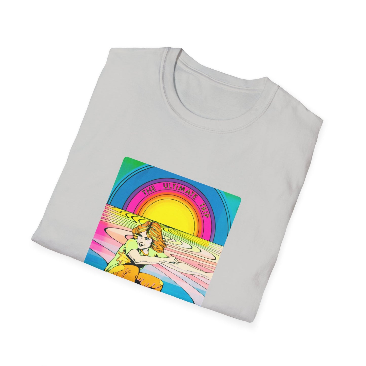 1976 black light poster the ultimate trip skateboarding on a rainbow tshirt