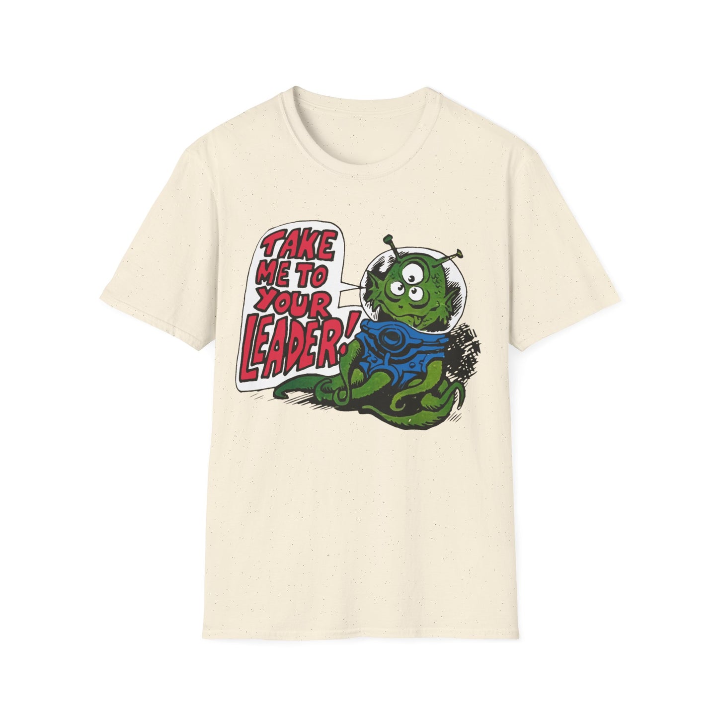 1970s "take me to your leader" alien cartoon character reproduction tshirt