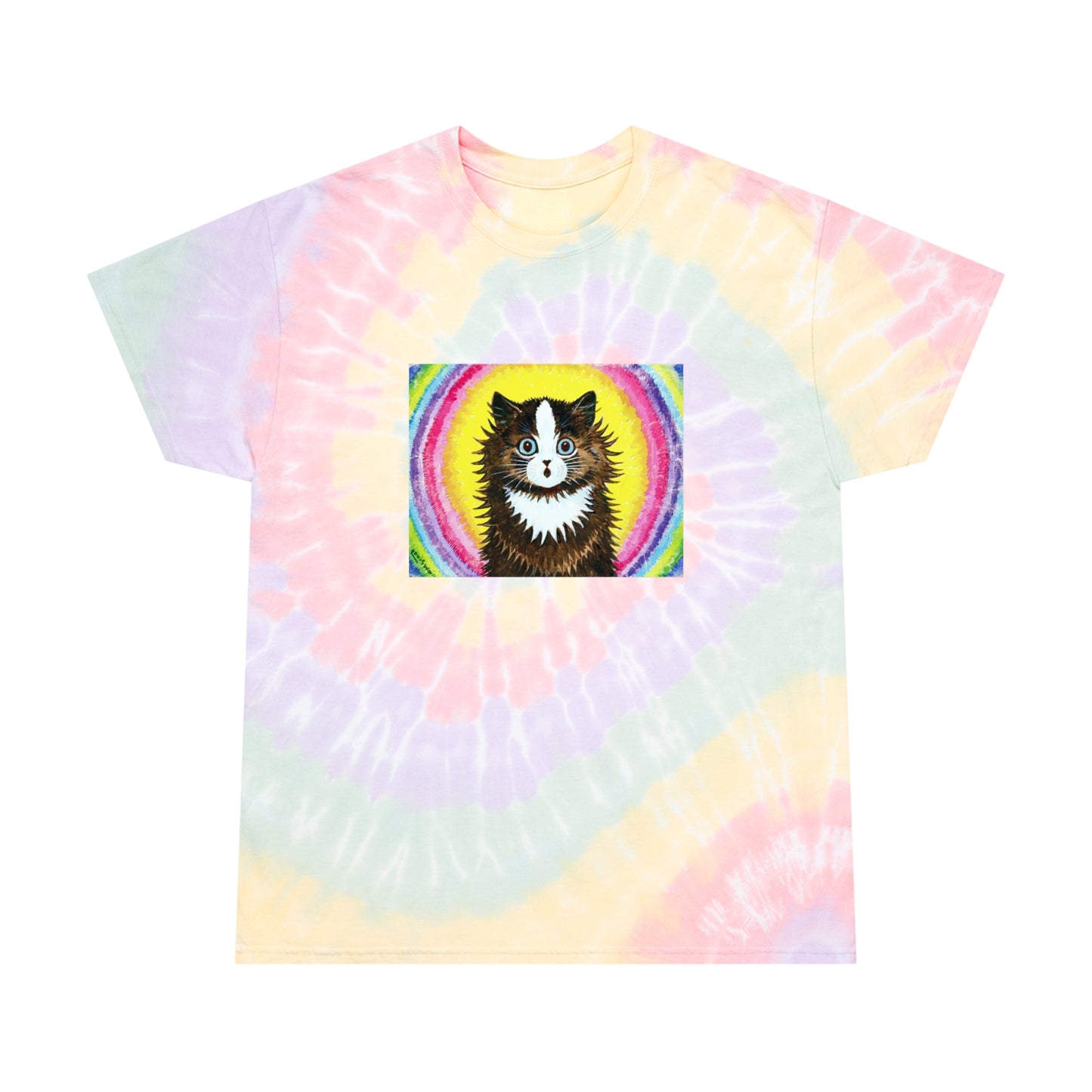 cat in a rainbow louis wain reproduction tie dye tshirt