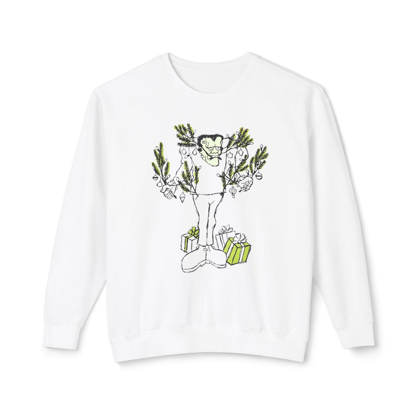 1974 monster holidays by norman bridwell frankenstein monster christmas tree disguise 100% cotton sweatshirt