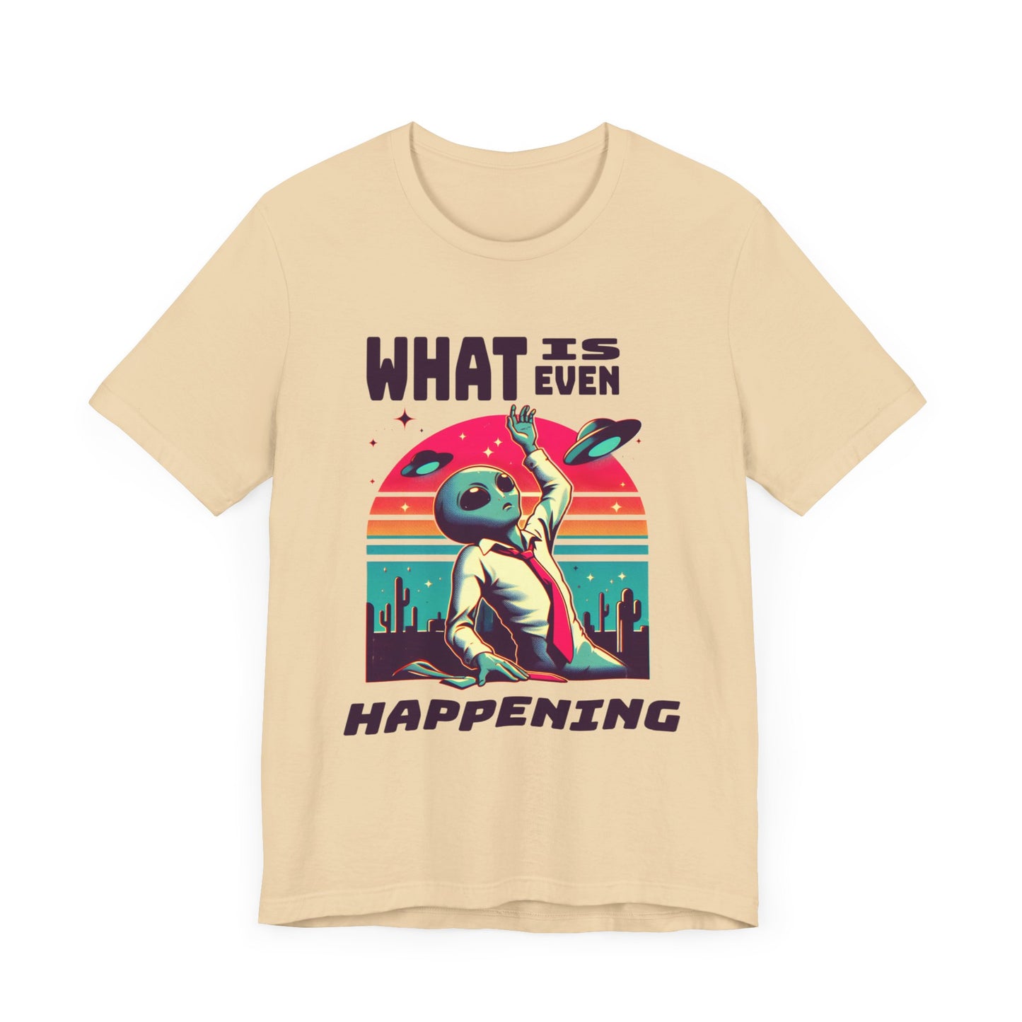 what is even happening floating businessman alien tshirt