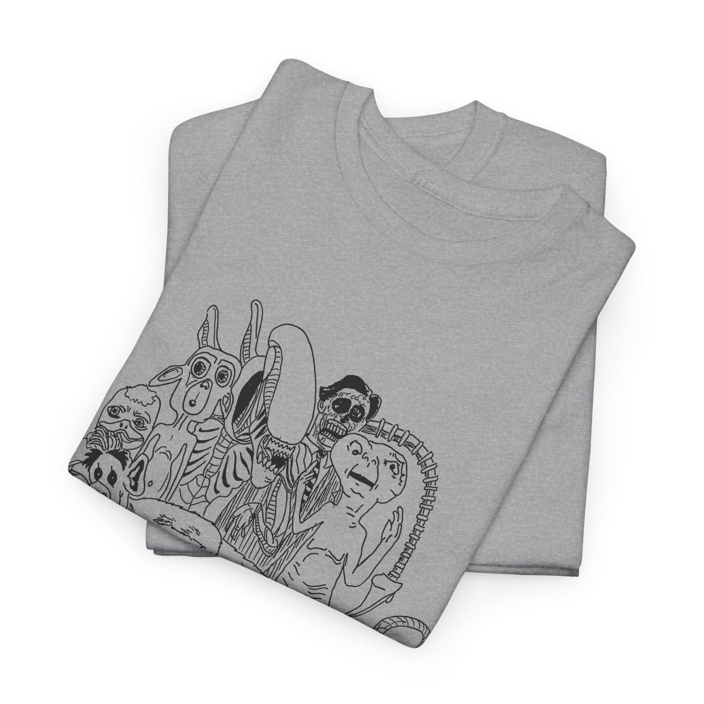 original drawing xenomorph and friends in black and white tshirt