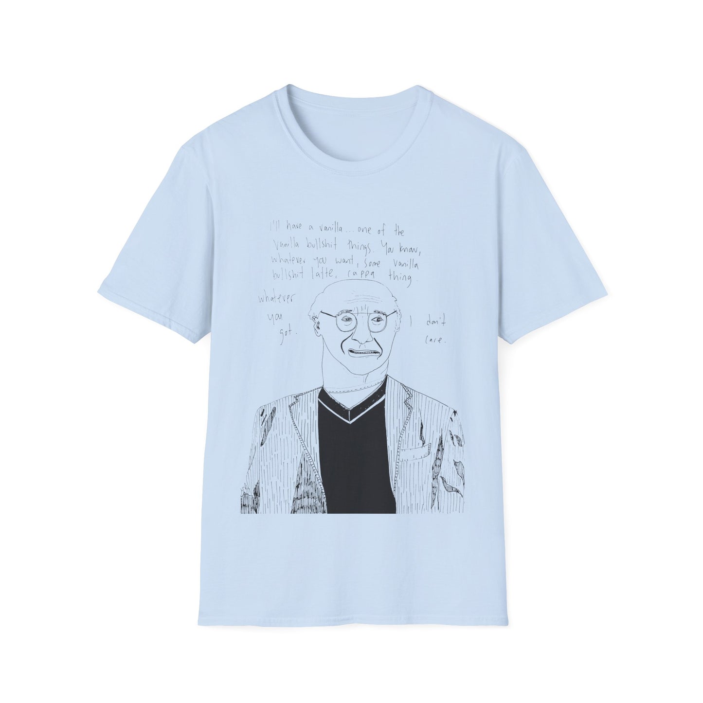 original drawing larry david ordering a vanilla latte bullshit thing on a tshirt