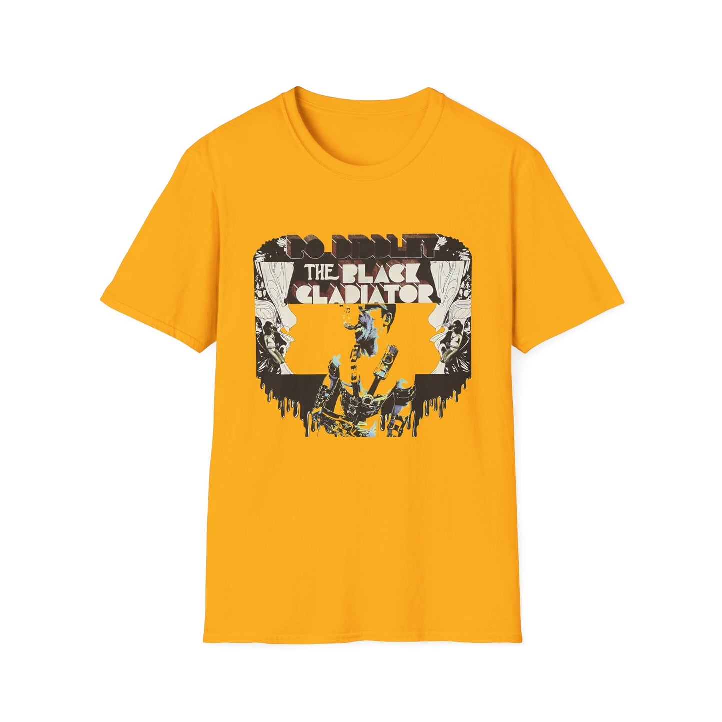 bo diddley 1970 the black gladiator album gold and light yellow tshirt