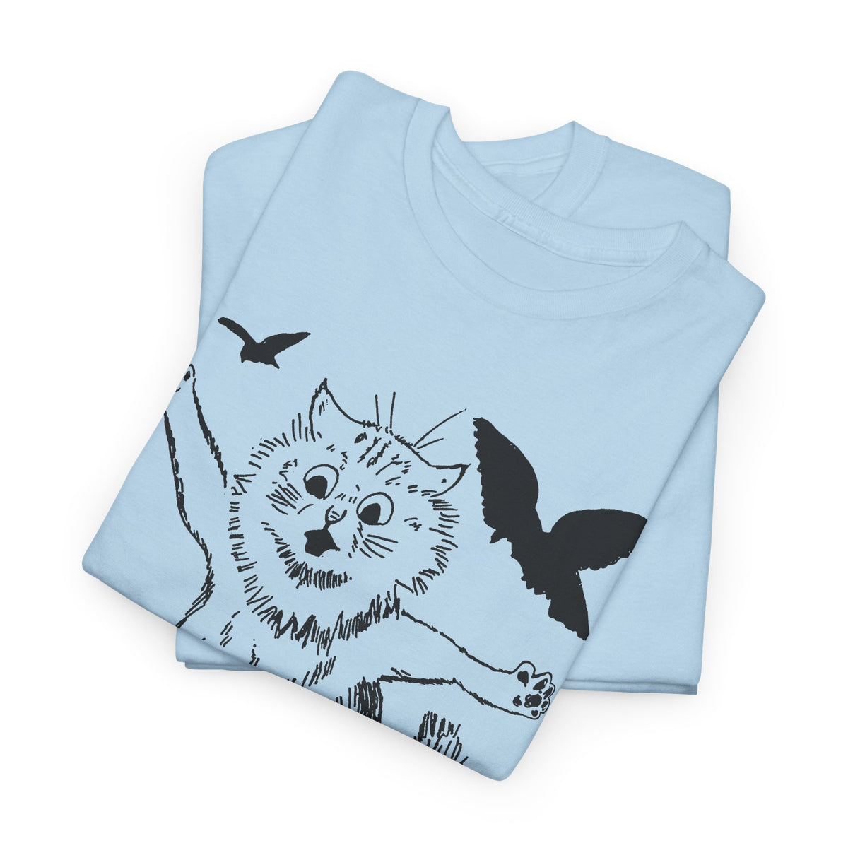 louis wain scared cat sketch running from birds tshirt