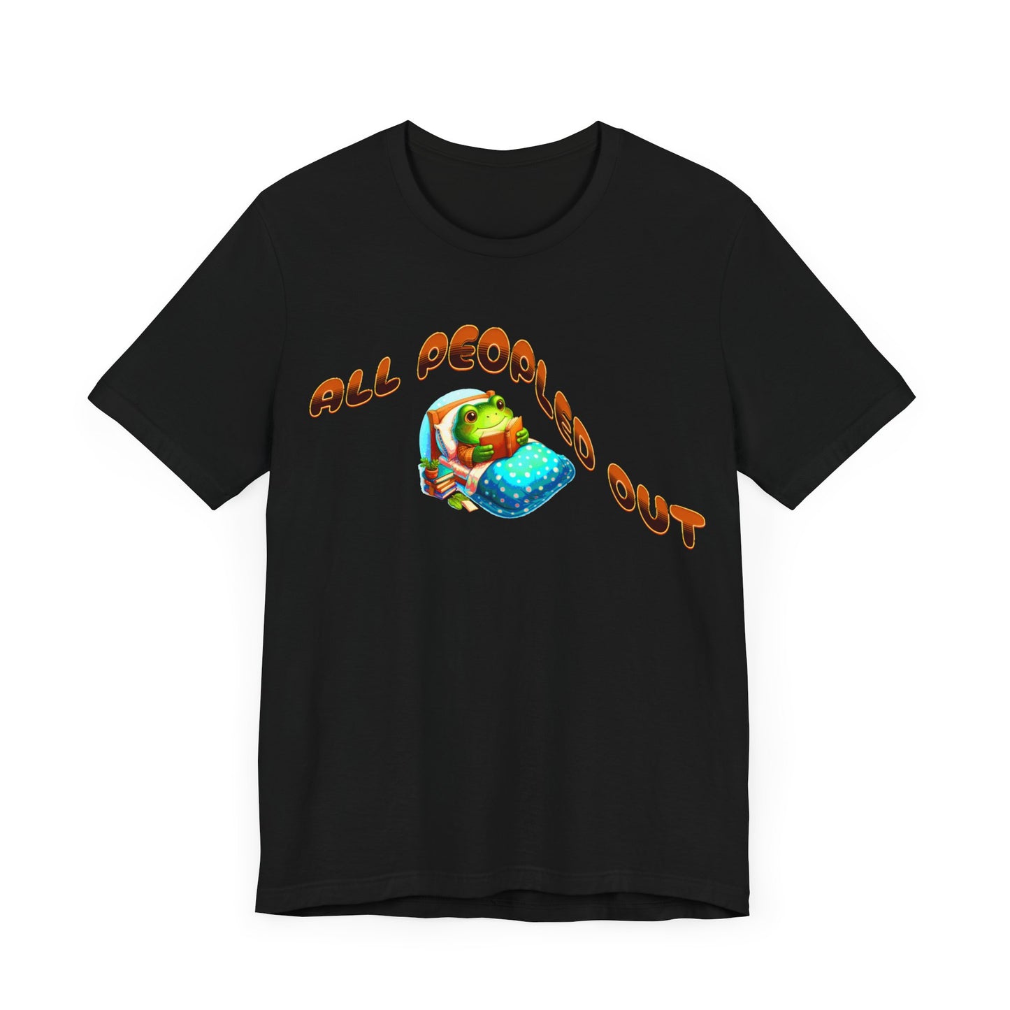 all peopled out cute frog reading a book in bed tshirt