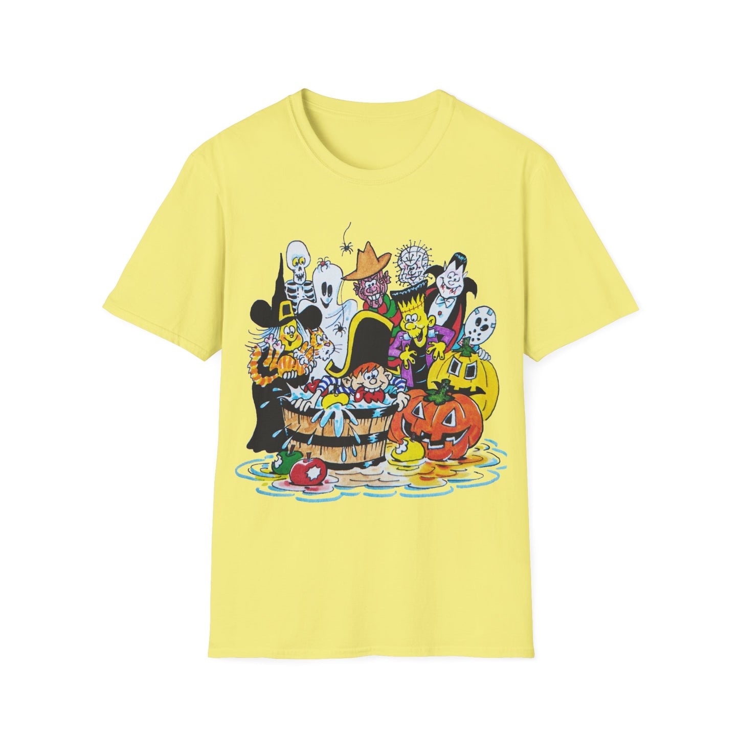 adorable cartoon witches, skeletons, jasons, freddys, and pumpkins halloween tshirt