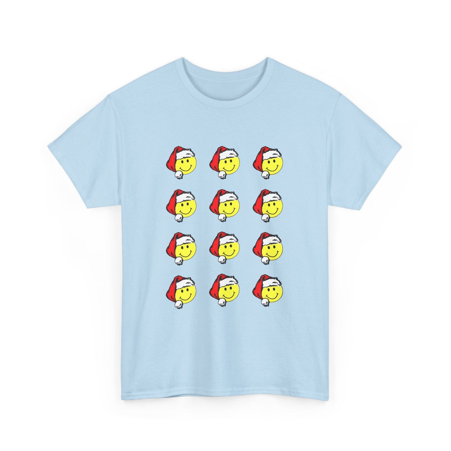 1980s sticker pack of happy face santas on a tshirt