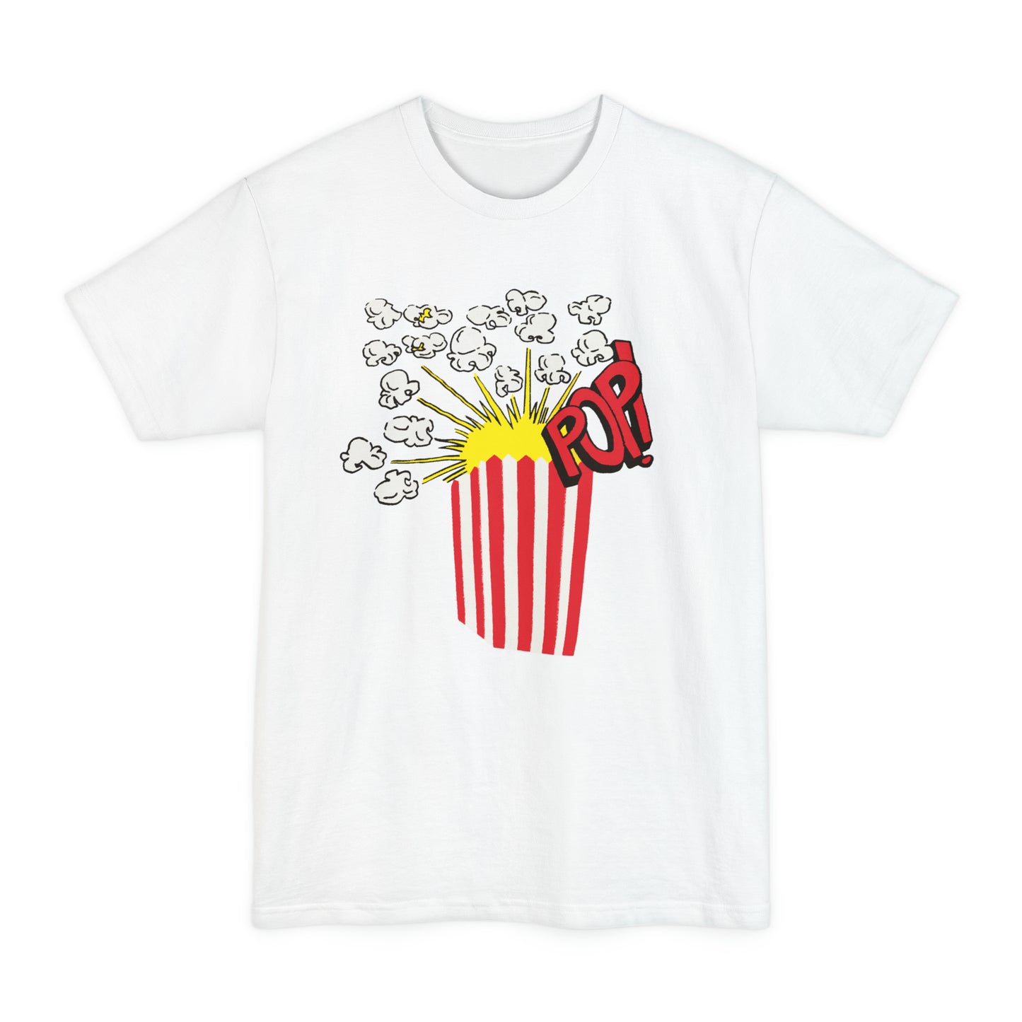 oversized vintage 1980s popcorn image on a new unisex tall beefy tshirt