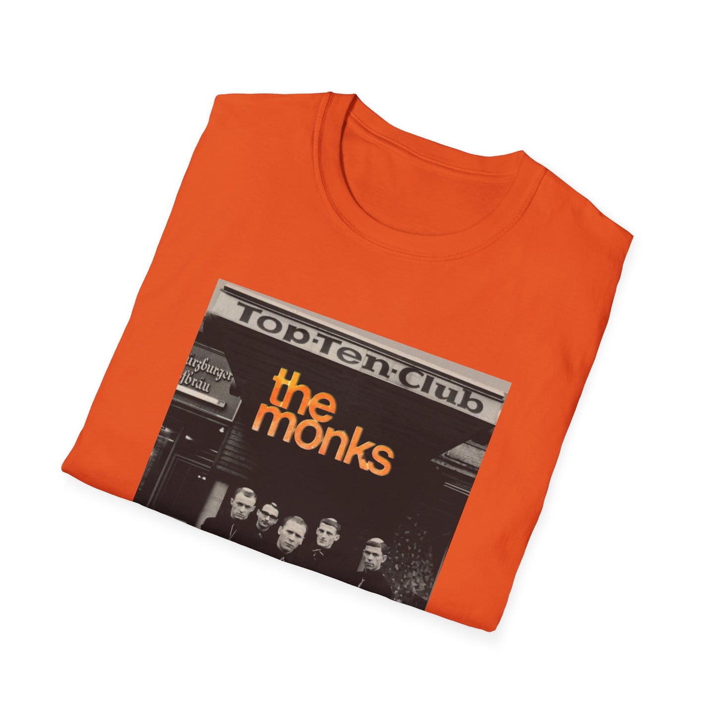 1960s experimental rock n roll band the monks in front of the top ten club tshirt