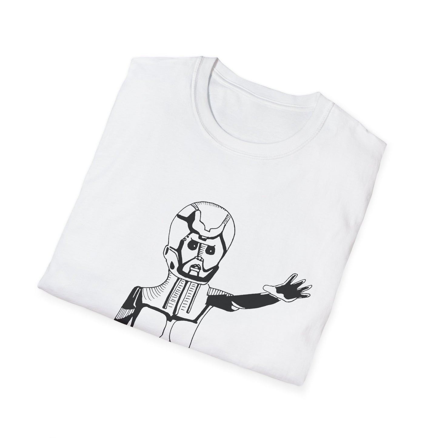 original drawing of astar the robot from planet danger canadian PSA no words tshirt