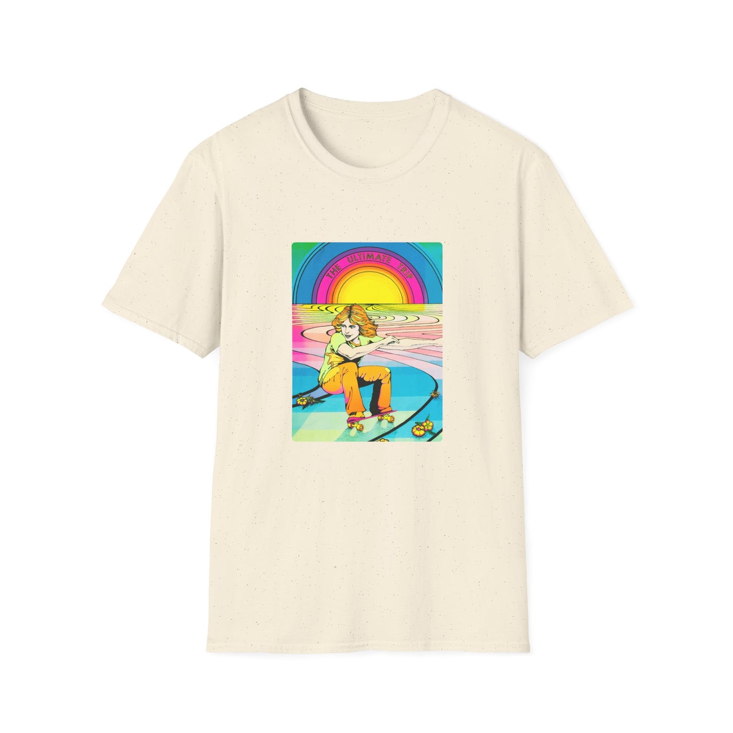 1976 black light poster the ultimate trip skateboarding on a rainbow tshirt