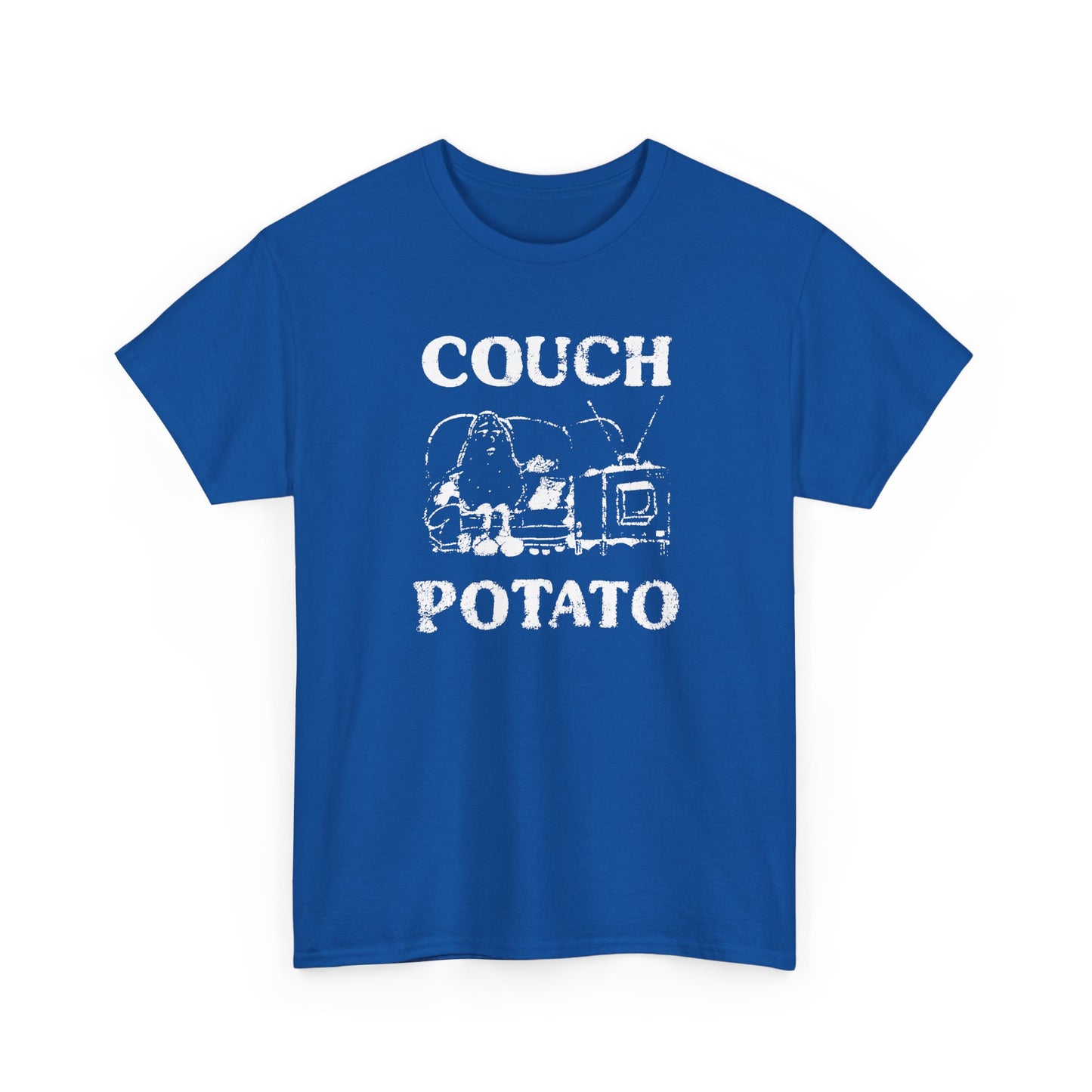 vintage couch potato reproduction in white graphic tshirt