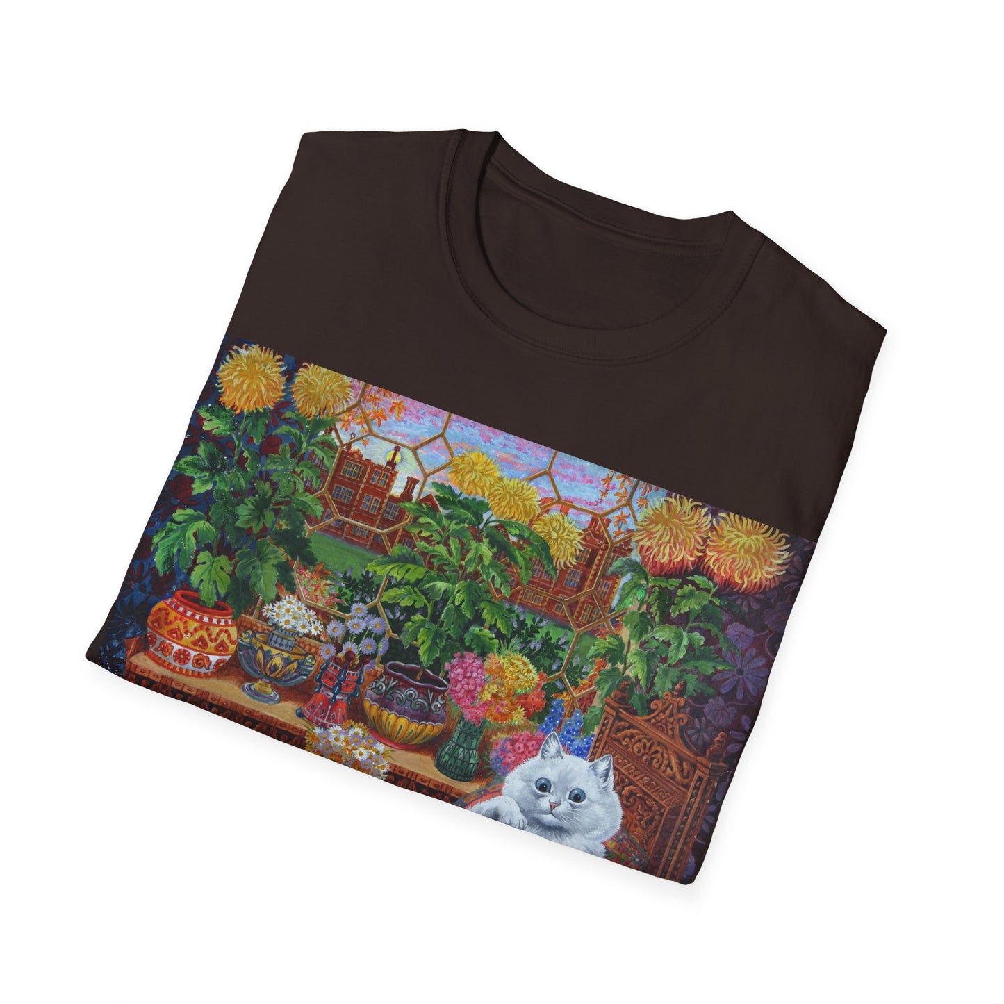 louis wain thinking cat with flowers tshirt