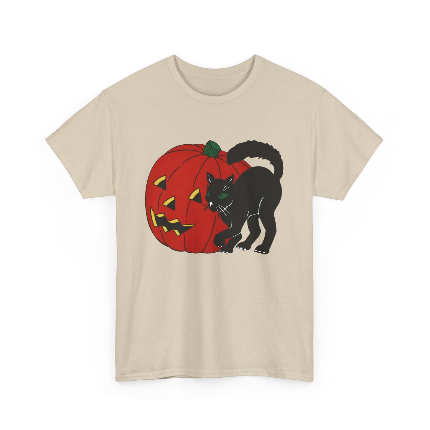 vintage 1960s halloween jack o lantern and black cat reproduction tshirt