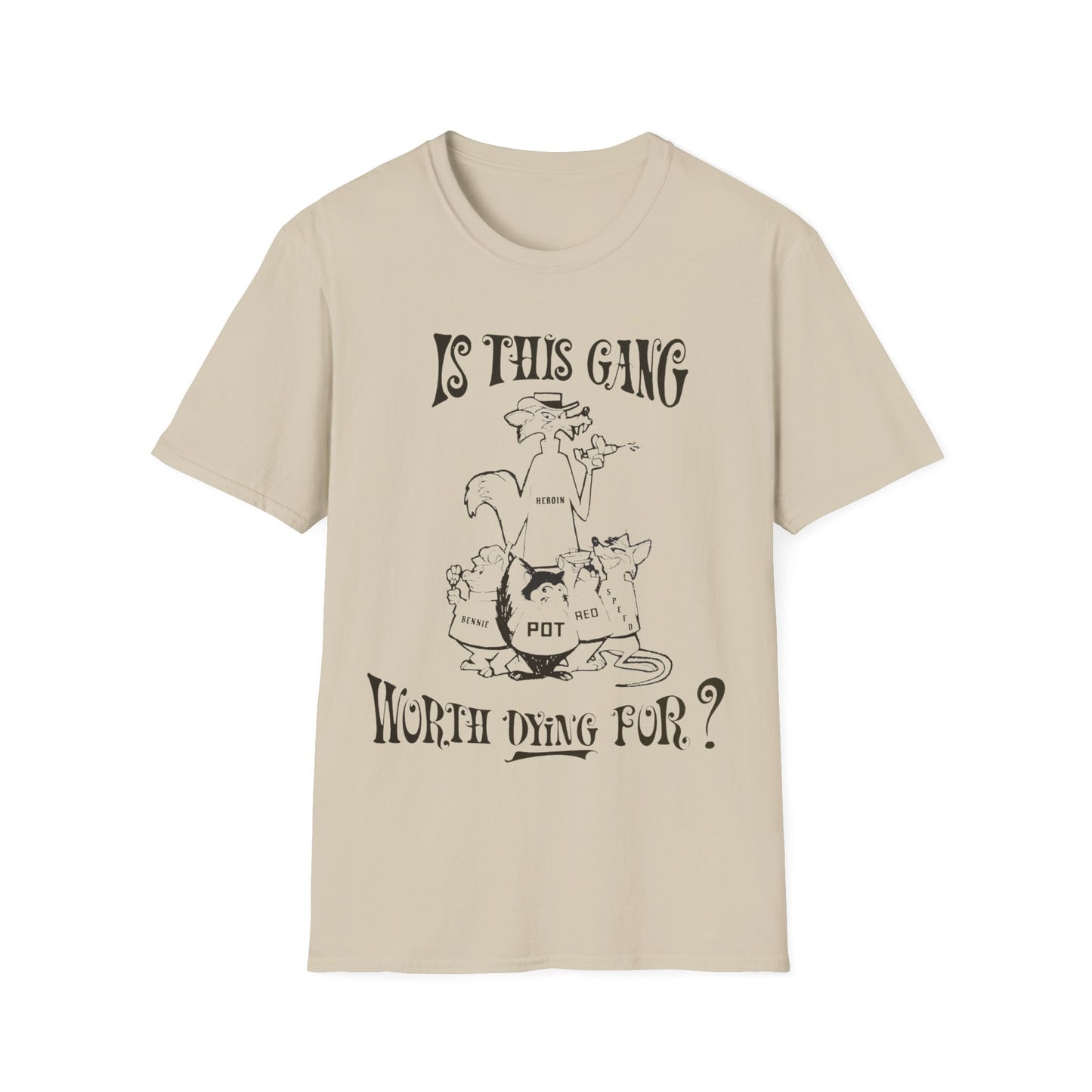 1960s/70s anti-drug poster tshirt "is this gang worth dying for?" by smartset smarteen s.o.s tshirt